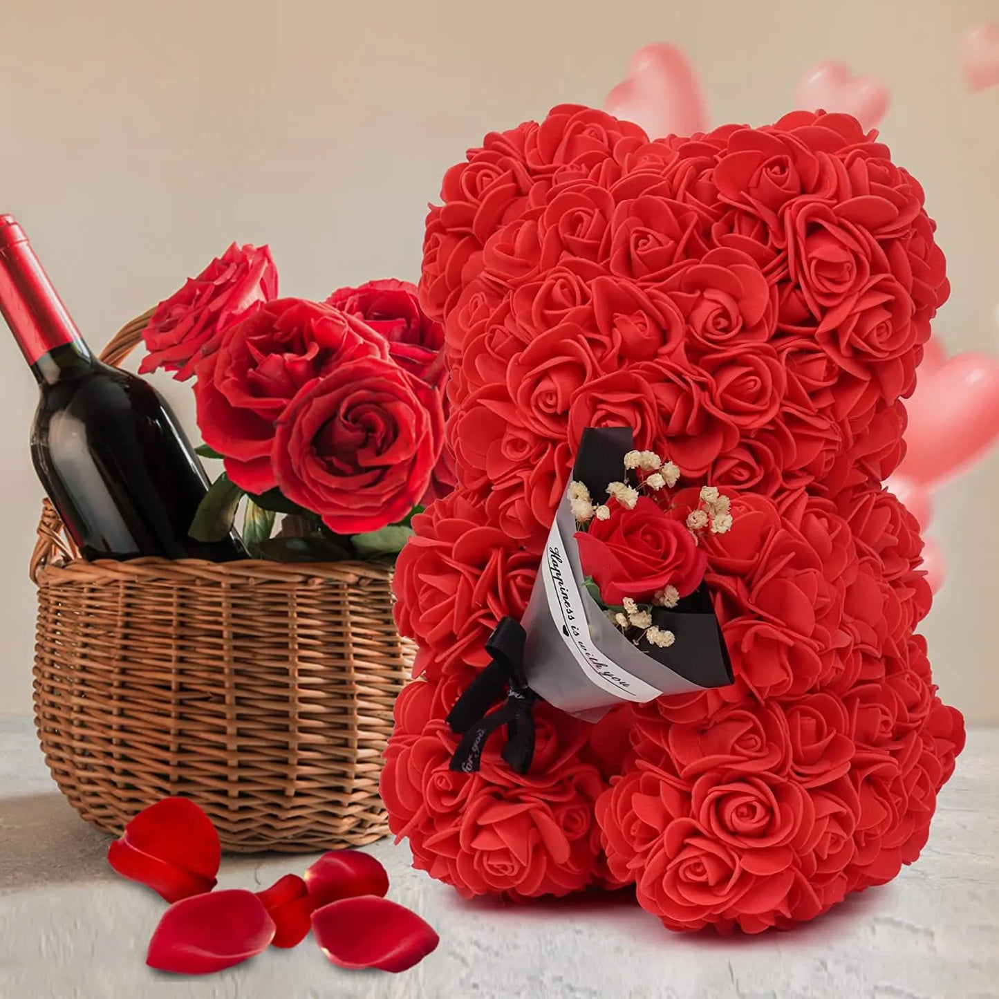 Rose Bear With Preserved Rose Bouquet in Gift Box