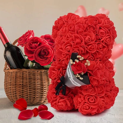 Rose Bear With Preserved Rose Bouquet in Gift Box