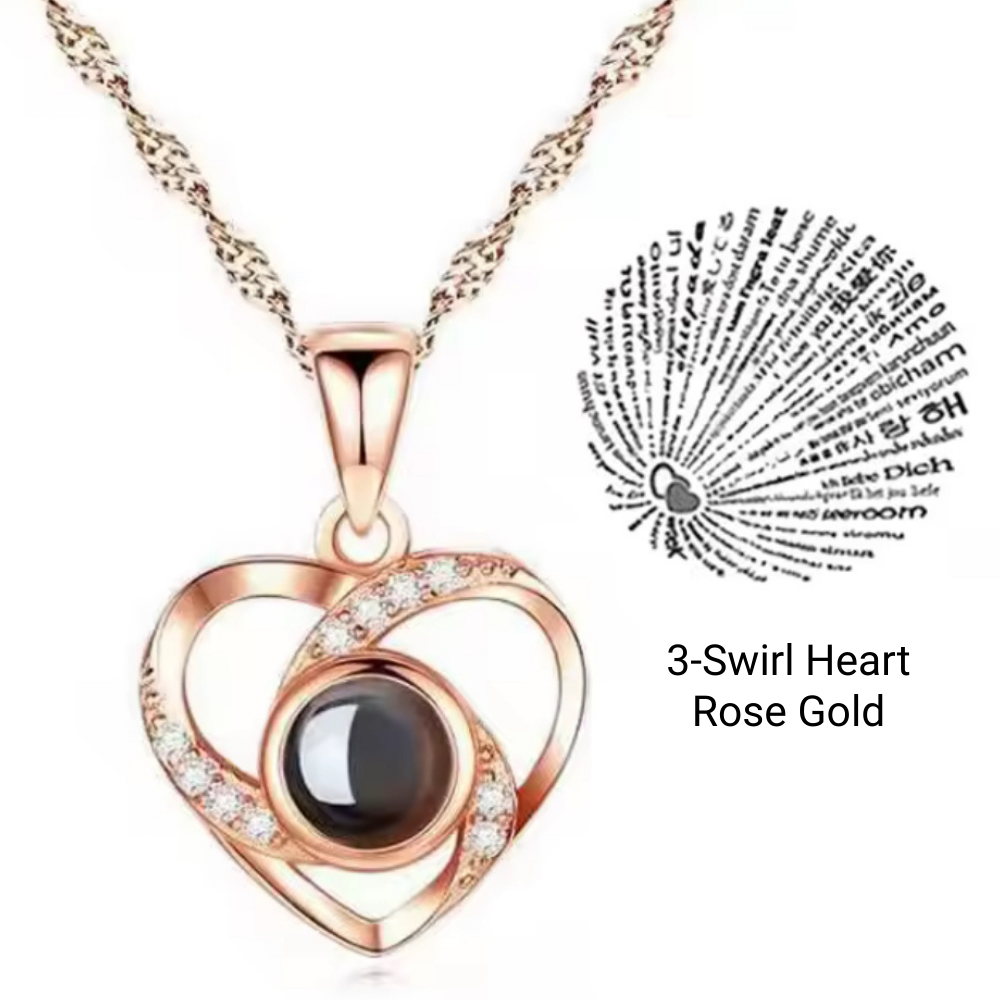 Eternal Flower Box Necklace with Heart Projection "I Love You" in 100 Languages