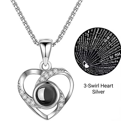 Eternal Flower Box Necklace with Heart Projection "I Love You" in 100 Languages