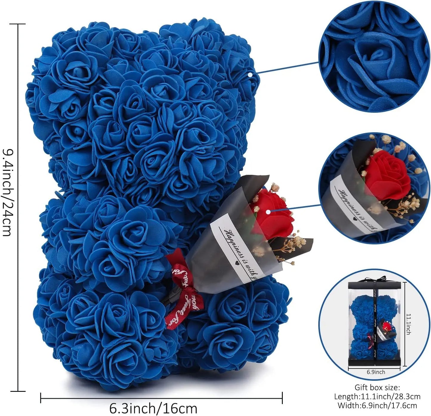 Rose Bear With Preserved Rose Bouquet in Gift Box