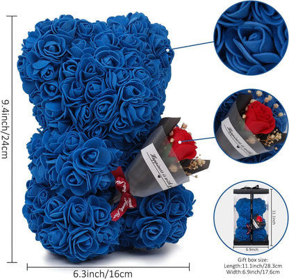 Rose Bear With Preserved Rose Bouquet in Gift Box