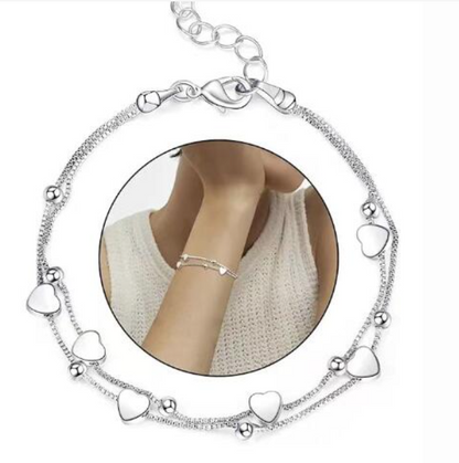 Sterling Silver 925 Double-layer Heart Bracelet