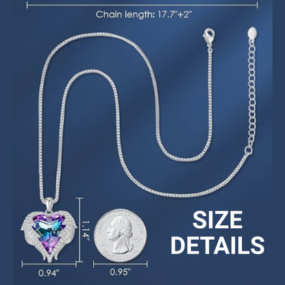 Preserved Rose Angel Wings Heart Necklace Gift Box