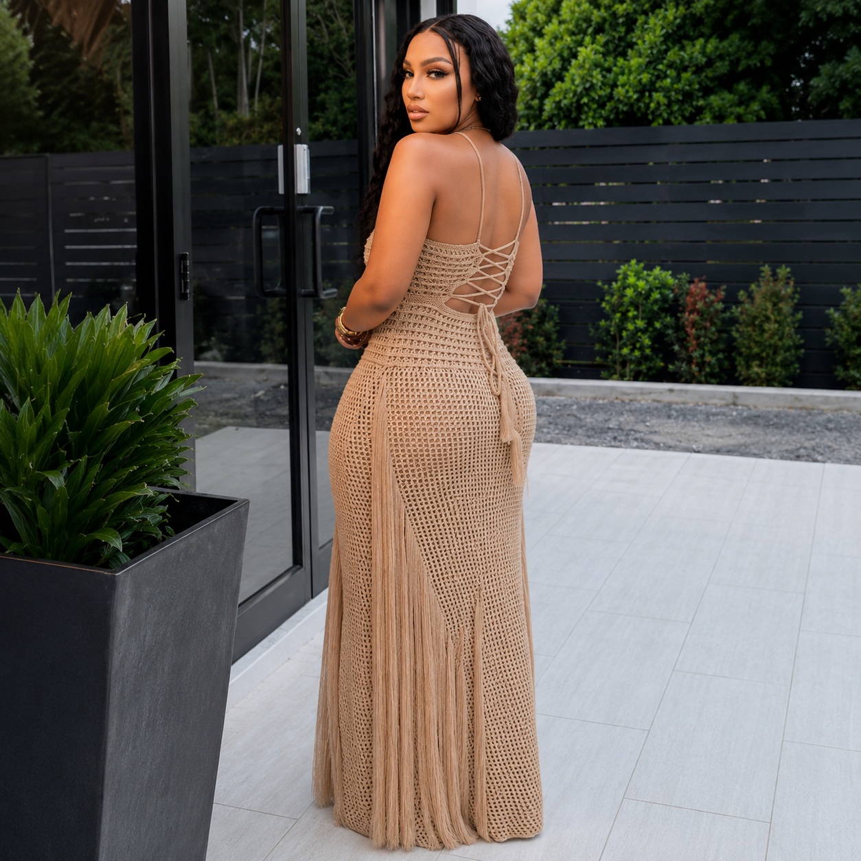 Resort Crochet Fringe Cover-Up Maxi Dress