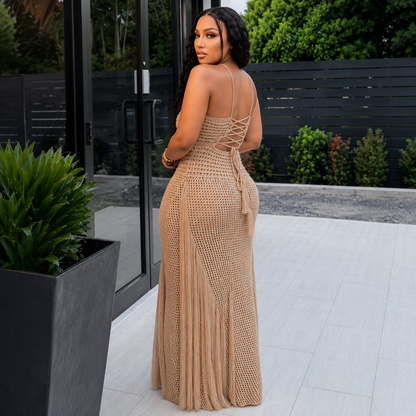 Resort Crochet Fringe Cover-Up Maxi Dress