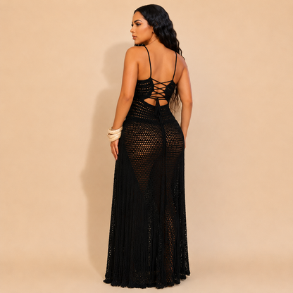 Resort Crochet Fringe Cover-Up Maxi Dress