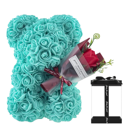 Rose Bear With Preserved Rose Bouquet in Gift Box