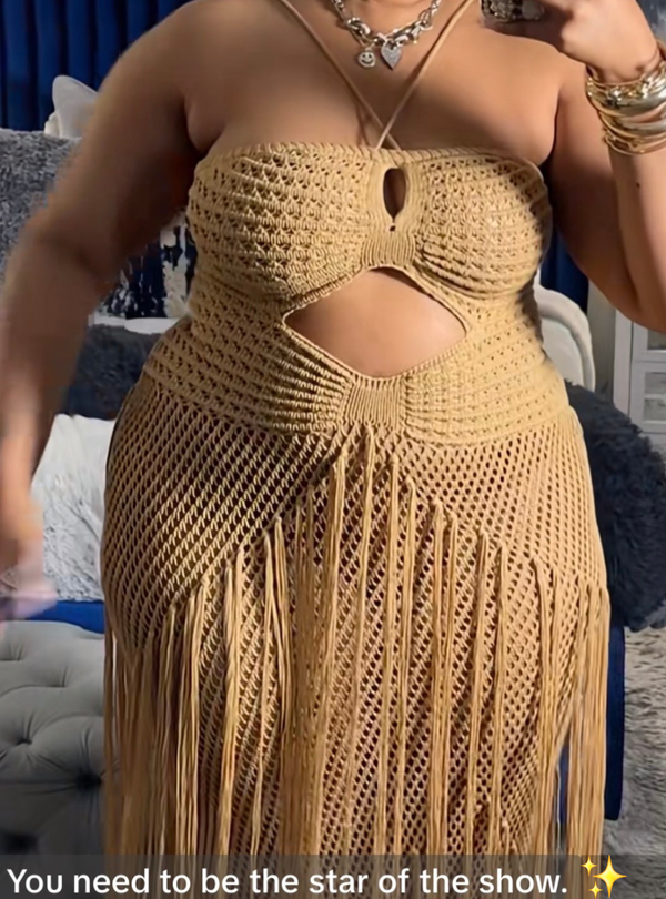 Resort Crochet Fringe Cover-up Maxi Dress