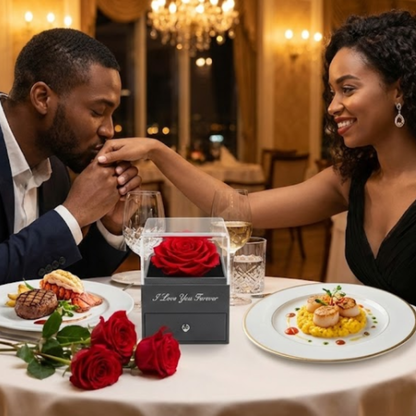 Eternal Flower Box Necklace with Heart Projection "I Love You" in 100 Languages