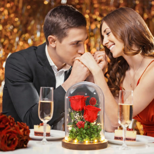 Preserved Red Rose Dome with LED Lights – Valentine's - 3-Day Delivery