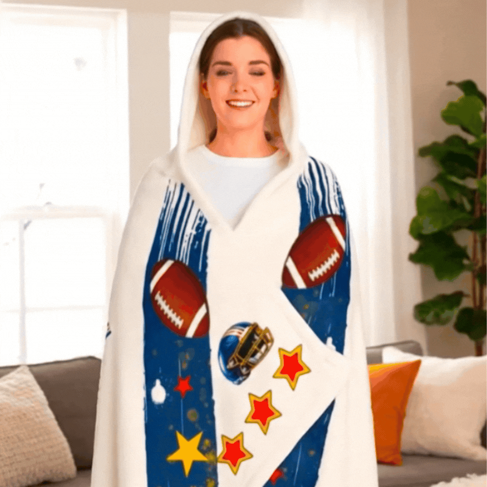 Sports Cozy Hooded Blanket for Movie Theaters & Home A/C