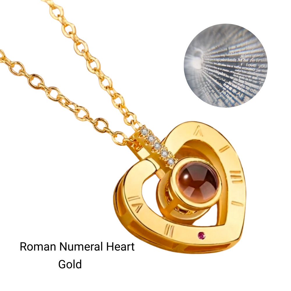 Eternal Flower Box Necklace with Heart Projection "I Love You" in 100 Languages