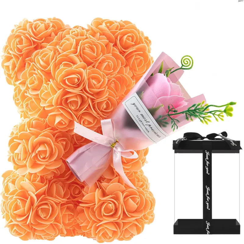 Rose Bear With Preserved Rose Bouquet in Gift Box