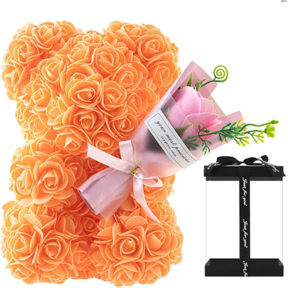 Rose Bear With Preserved Rose Bouquet in Gift Box