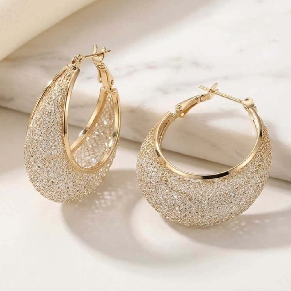 Mesh 2-Tone Statement Hoop Earrings
