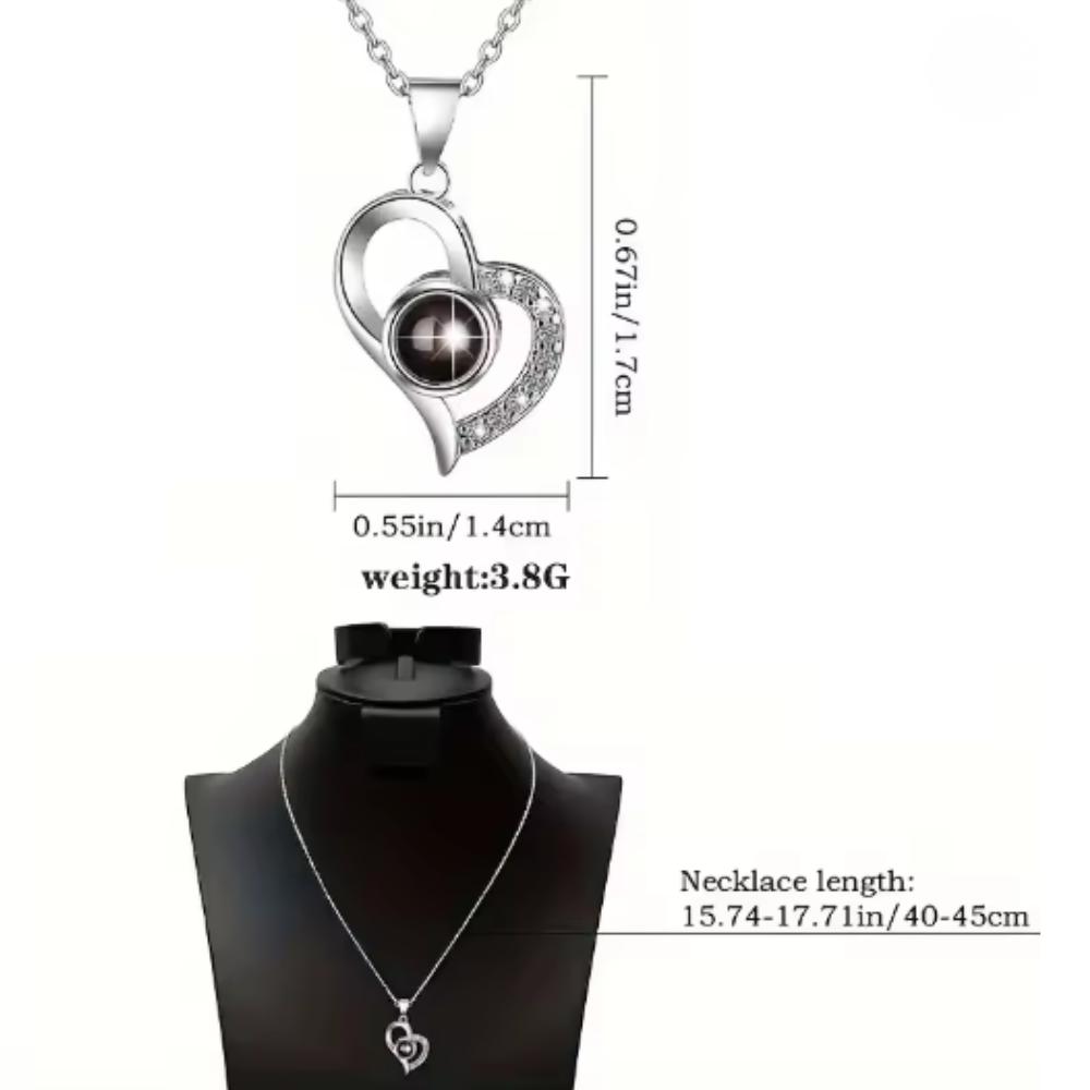 Eternal Flower Box Necklace with Heart Projection "I Love You" in 100 Languages