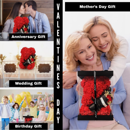 Rose Bear With Preserved Rose Bouquet in Gift Box