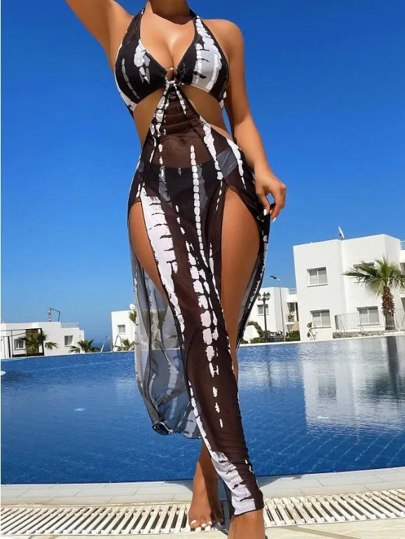 3-Piece Halter Bikini and Cover-Up