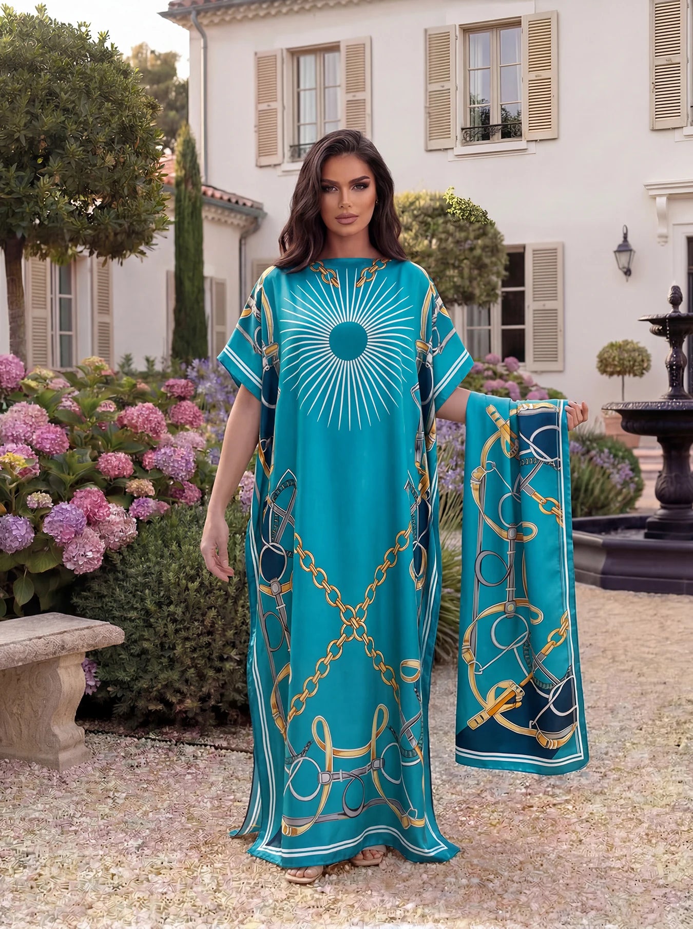Leopard Kiss Print Kaftan Beach Dress + Matching Scarf