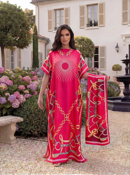 Leopard Kiss Print Kaftan Beach Dress + Matching Scarf