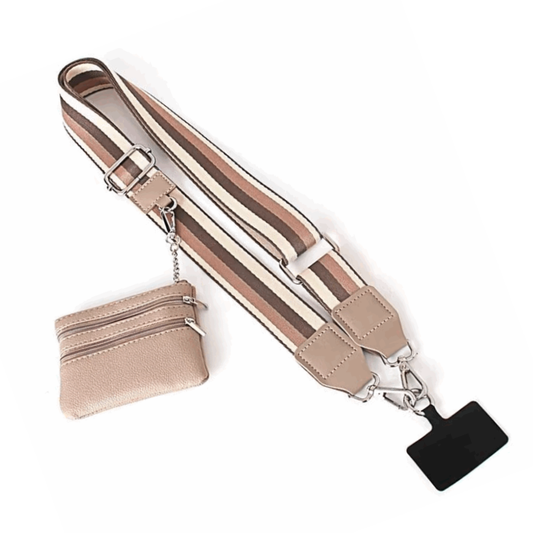 Sand Stripe Clip and Go Phone Strap With Pouch_