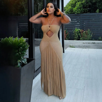 Resort Crochet Fringe Cover-Up Maxi Dress