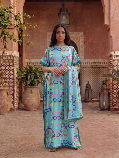 Coach-Inspired Kaftan Beach Dress with Matching Scarf