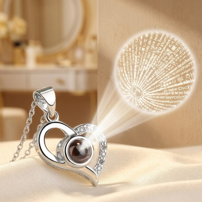 Eternal Flower Box Necklace with Heart Projection "I Love You" in 100 Languages