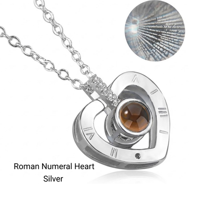 Eternal Flower Box Necklace with Heart Projection "I Love You" in 100 Languages