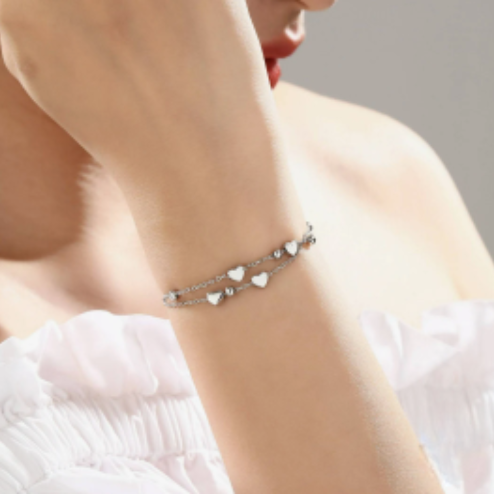 Sterling Silver 925 Double-layer Heart Bracelet