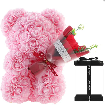 Rose Bear With Preserved Rose Bouquet in Gift Box