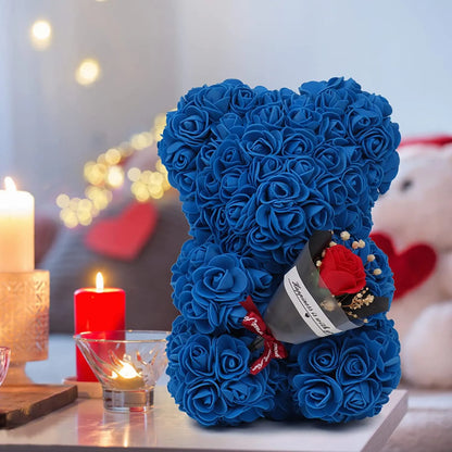 Rose Bear With Preserved Rose Bouquet in Gift Box