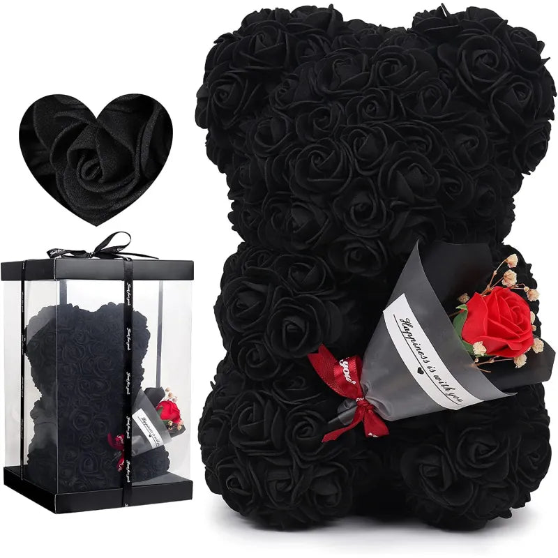 Rose Bear With Preserved Rose Bouquet in Gift Box