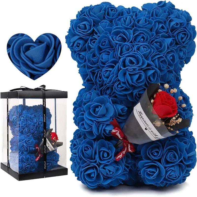 Rose Bear With Preserved Rose Bouquet in Gift Box