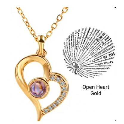 Eternal Flower Box Necklace with Heart Projection "I Love You" in 100 Languages