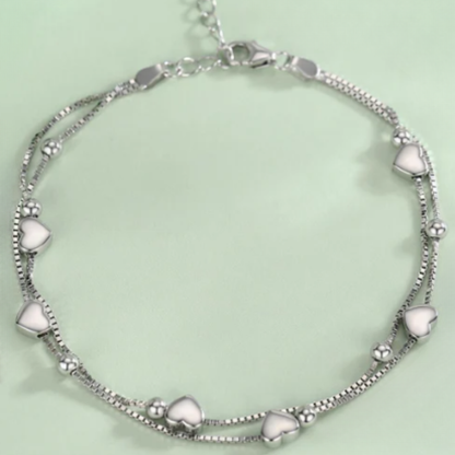 Sterling Silver 925 Double-layer Heart Bracelet