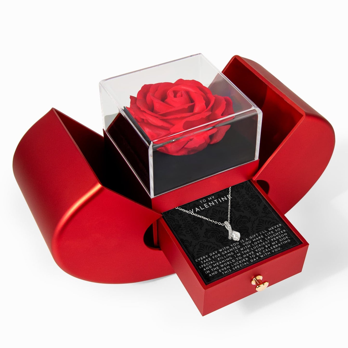 To My Valentine Eternal Rose Apple Box Set w/ Necklace + Gift Bag | Rush Delivery
