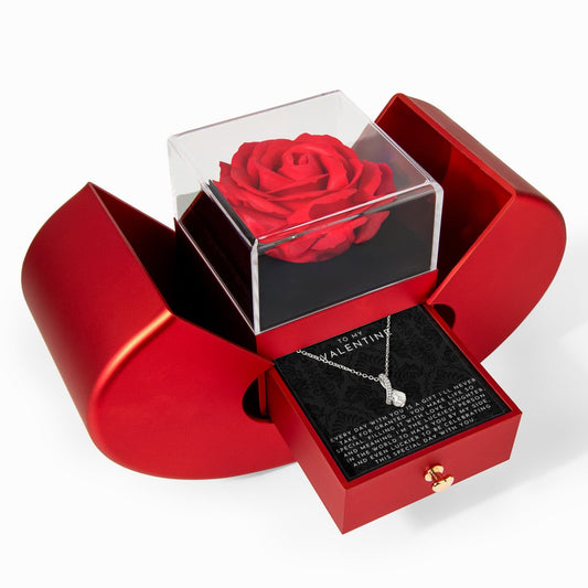 To My Valentine Eternal Rose Apple Box Set w/ Necklace + Gift Bag | Rush Delivery