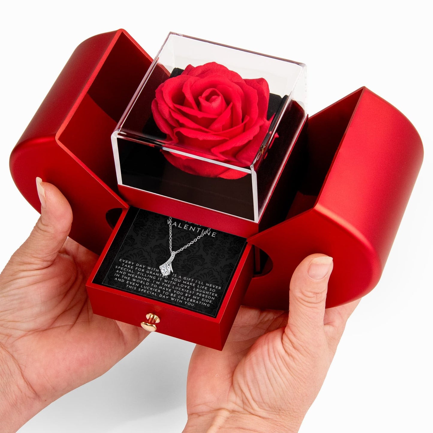 To My Valentine Eternal Rose Apple Box Set w/ Necklace + Gift Bag | Rush Delivery