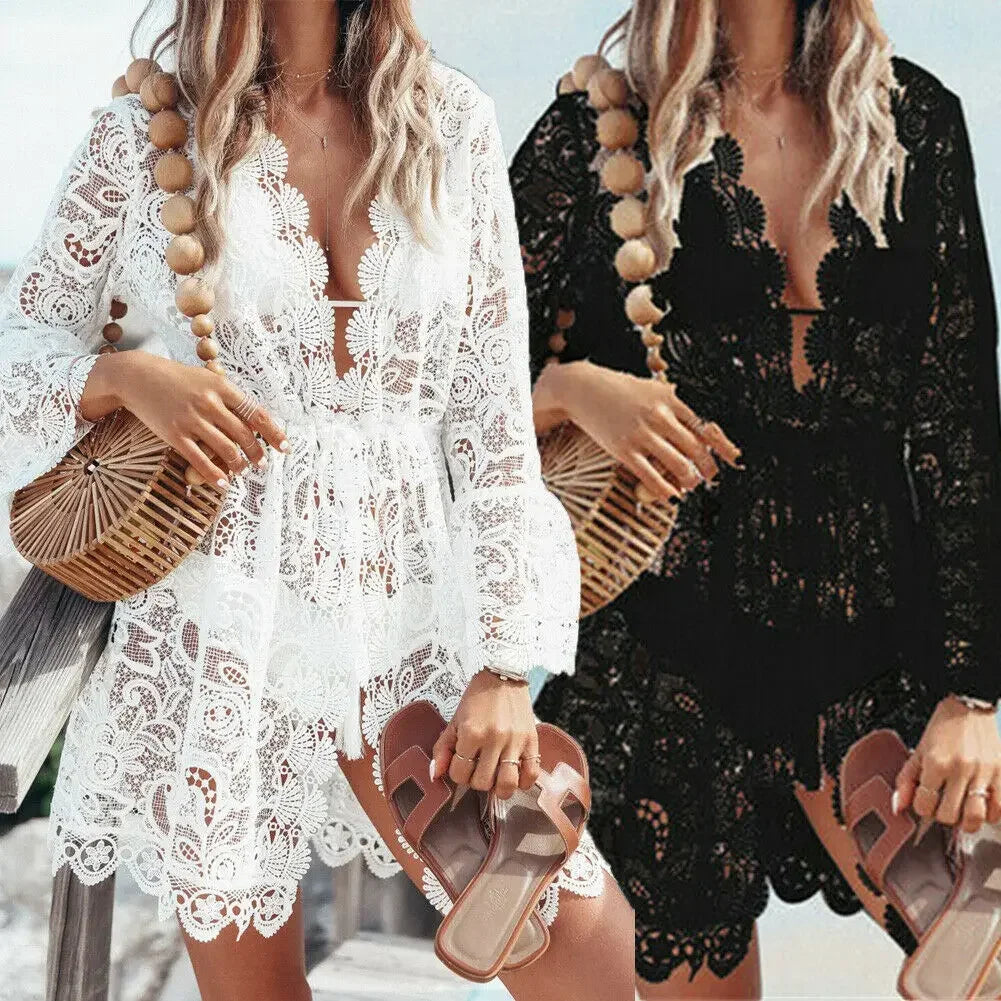 Boho Lace Cover-Up Crochet Beach Dress-