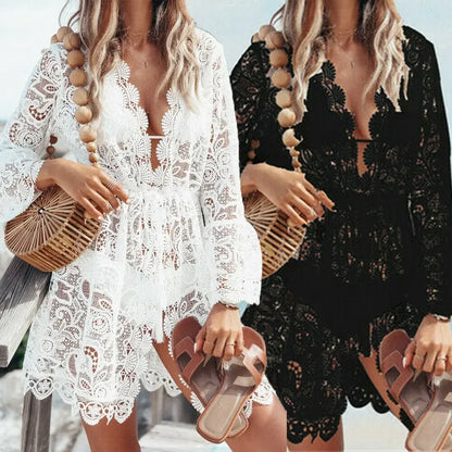 Boho Lace Cover-Up Crochet Beach Dress-