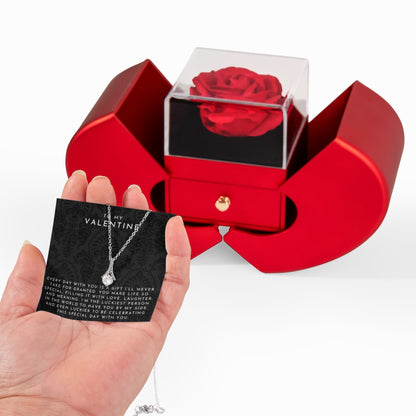 To My Valentine Eternal Rose Apple Box Set w/ Necklace + Gift Bag | Rush Delivery