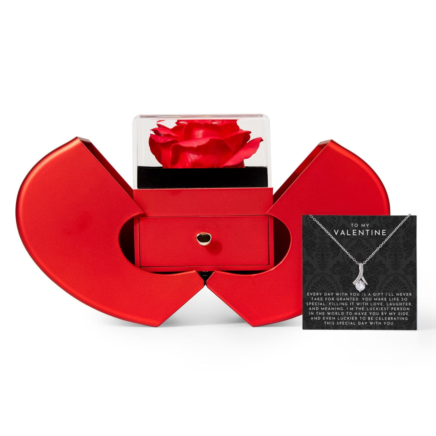 To My Valentine Eternal Rose Apple Box Set w/ Necklace + Gift Bag | Rush Delivery