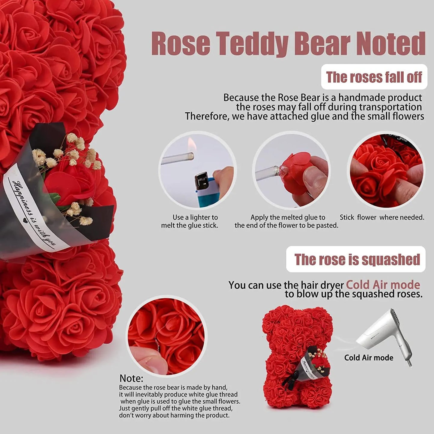Rose Bear With Preserved Rose Bouquet in Gift Box
